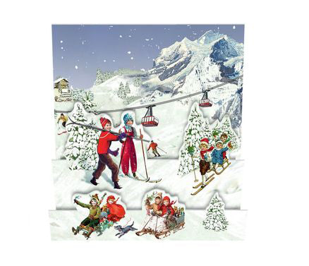 3D Winterscapes Advent Cards - Skiing