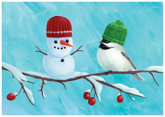 Chickadee Snowman Holiday Card