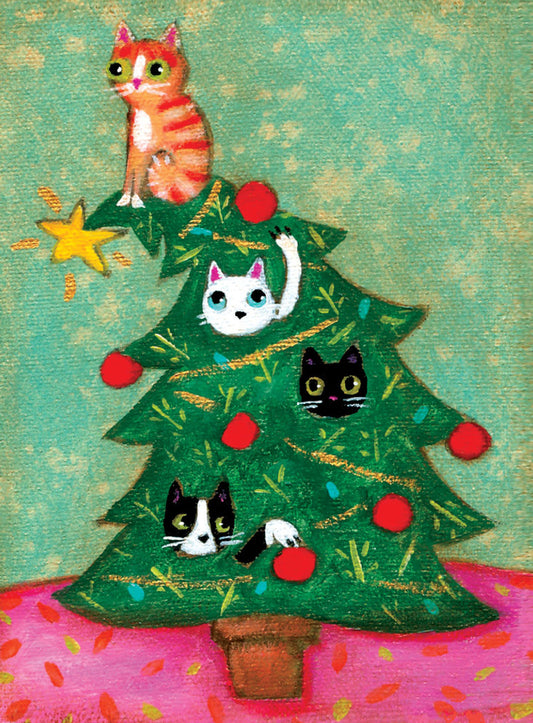Cats in Christmas Tree Mini Card