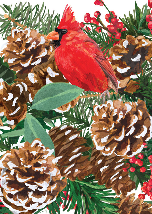 Pinecone Cardinal Holiday Card