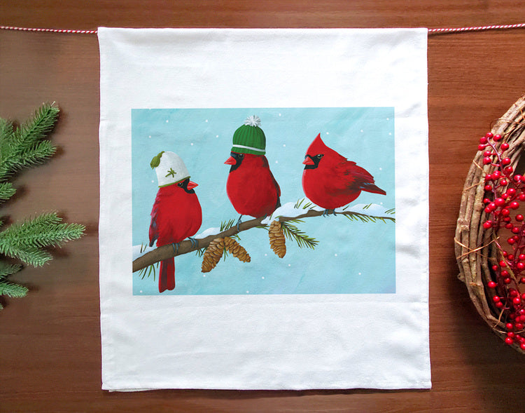 Three Cardinals Holiday Tea Towel