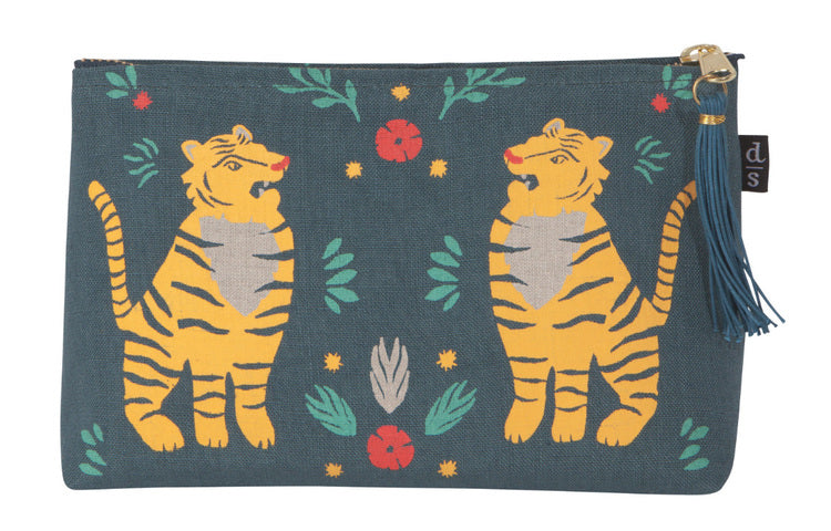Fierce Felines Large Linen Zipper Pouch