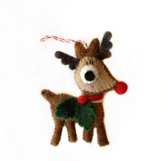 Rudolph and Holly Felted Ornament