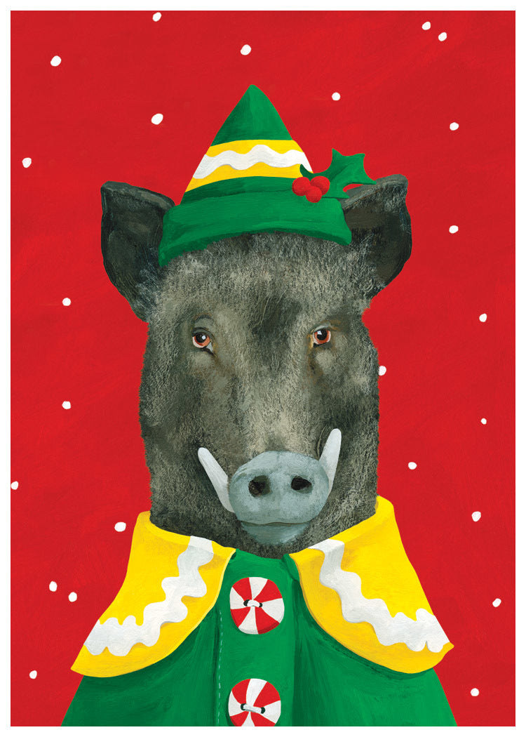 Boar Elf Holiday Cards