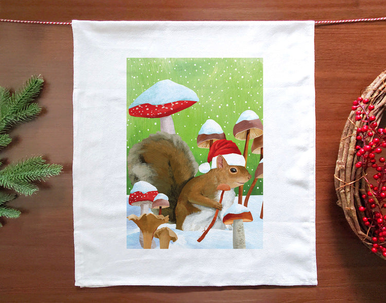 Winter Mushroom and Squirrel Towel