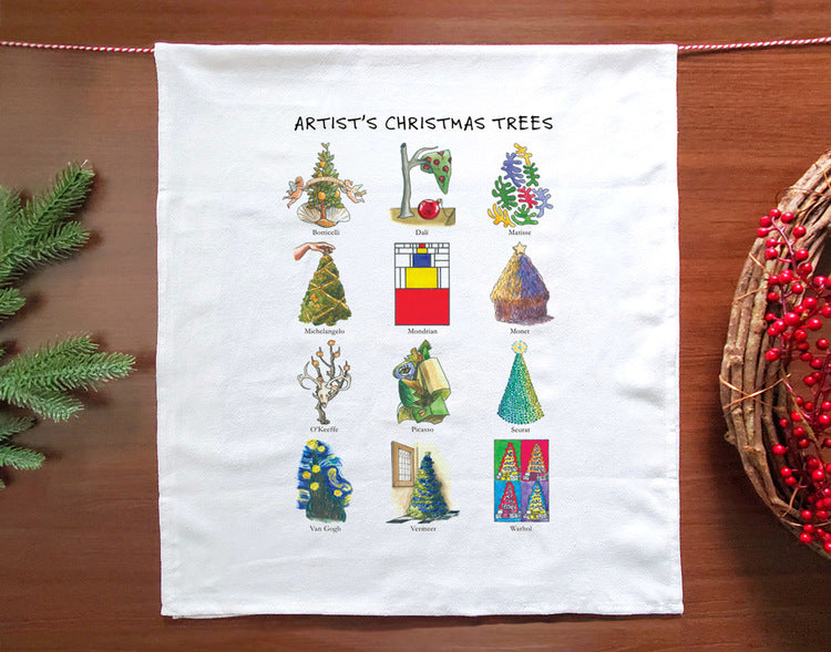 Artist Christmas Trees Holiday Tea Towel