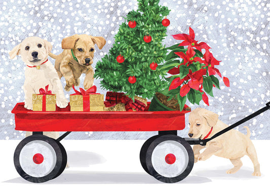 Winter Wagon Puppies Holiday Card