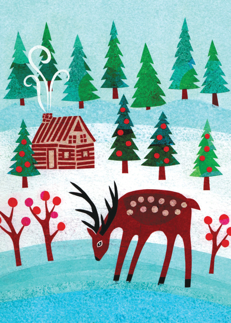Deer and Cabin Holiday Cards