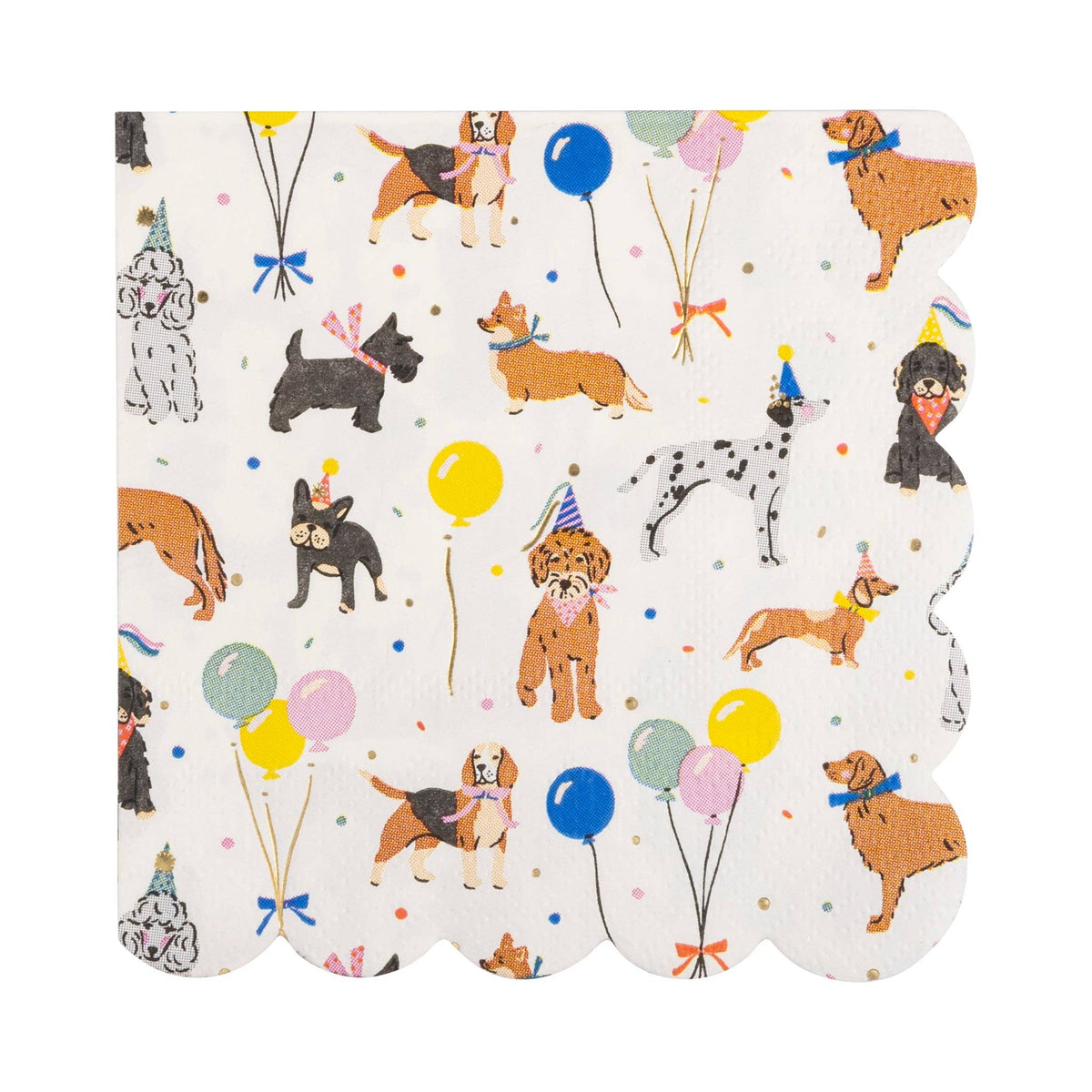 Dog Party Scalloped Edge Beverage Napkins