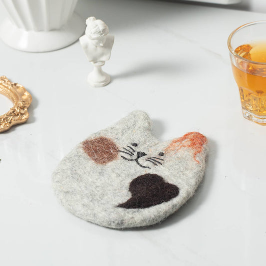 Fatty Cats Grey Handmade Wool Felt Coaster