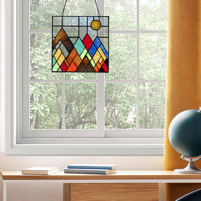 Handcrafted Beyond the Mountain Tops Glass Window Panel
