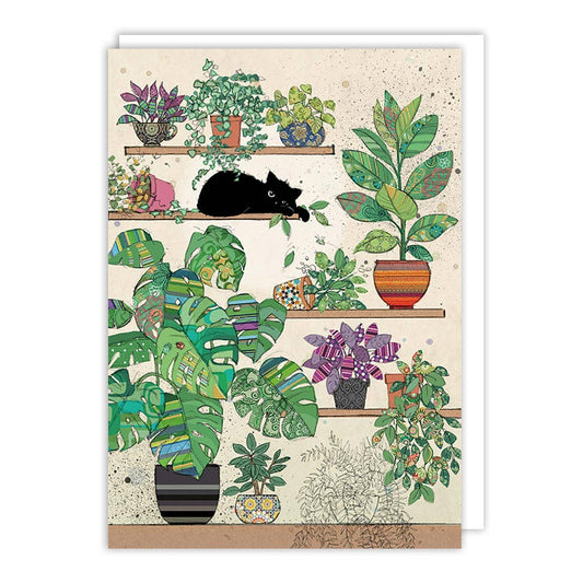 Cat Nap Amongst the Greenery Blank Card
