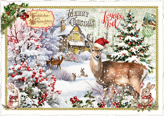 Vintage Snow Deer Holiday Postcard