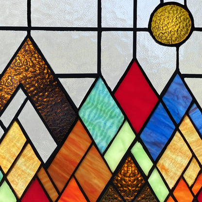 Handcrafted Beyond the Mountain Tops Glass Window Panel
