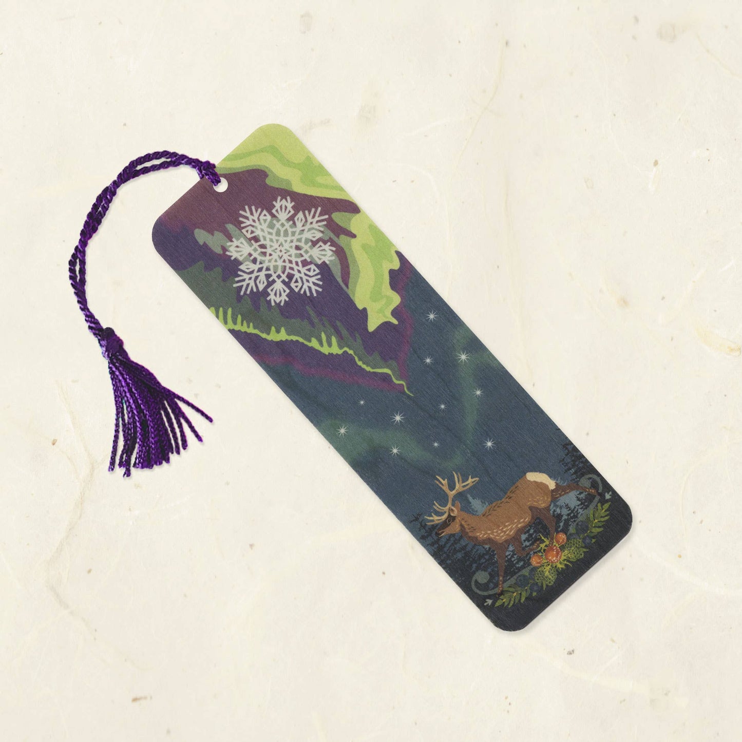 Aurora Reindeer Wood Bookmark with Tassel