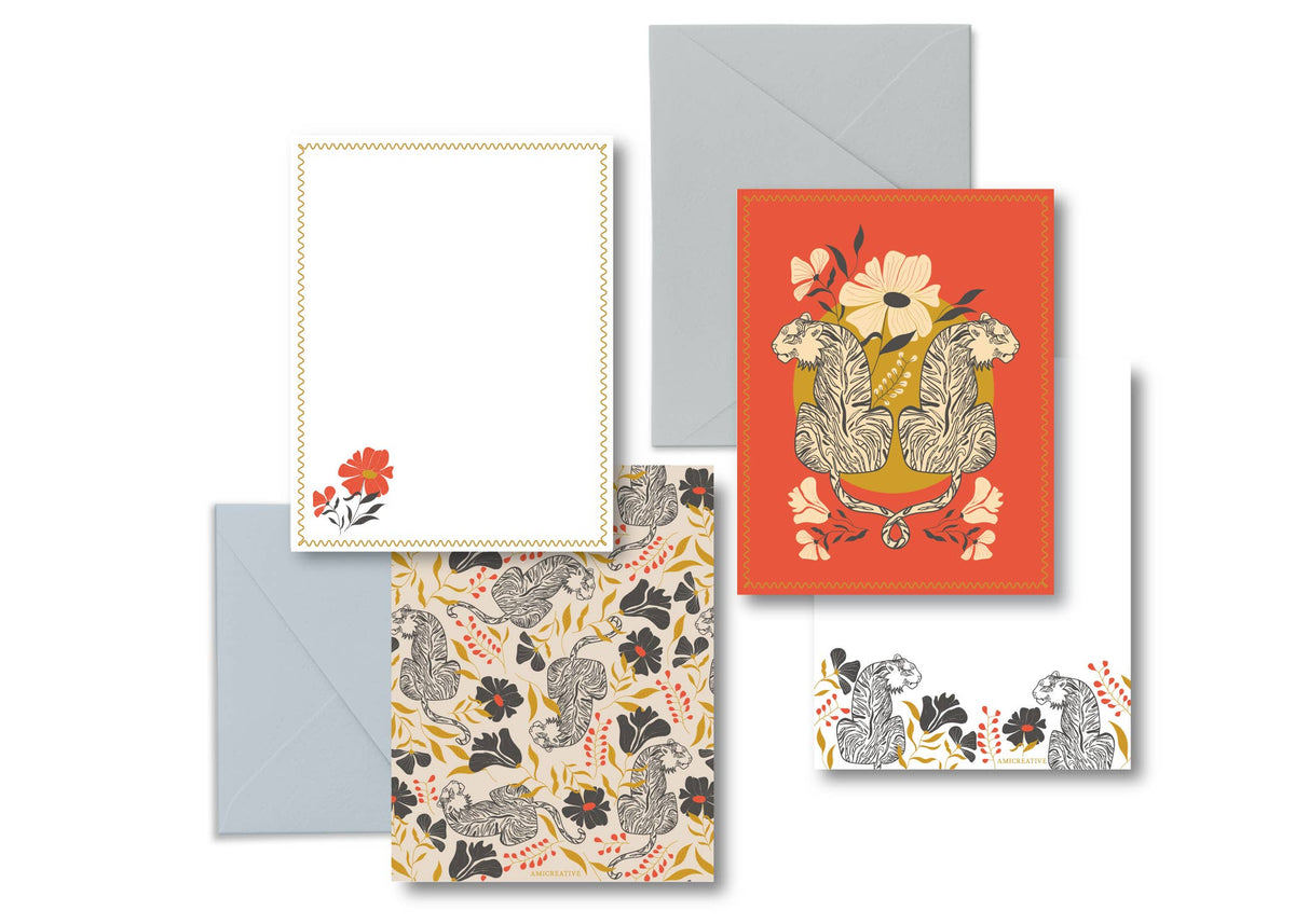 Jungle Tiger Floral Luxury Stationery Set