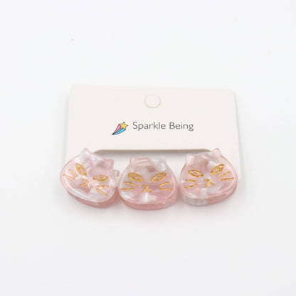 Mini Pink Cat Face Hair Clips, Set of 3