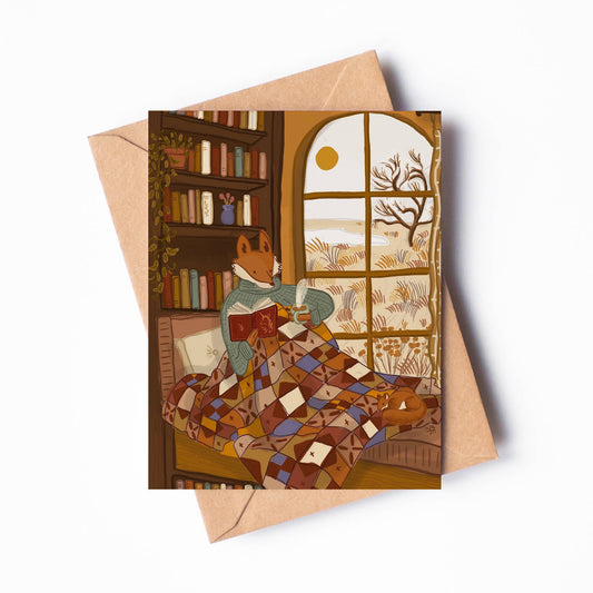 Cozy Reading Fox Blank Card