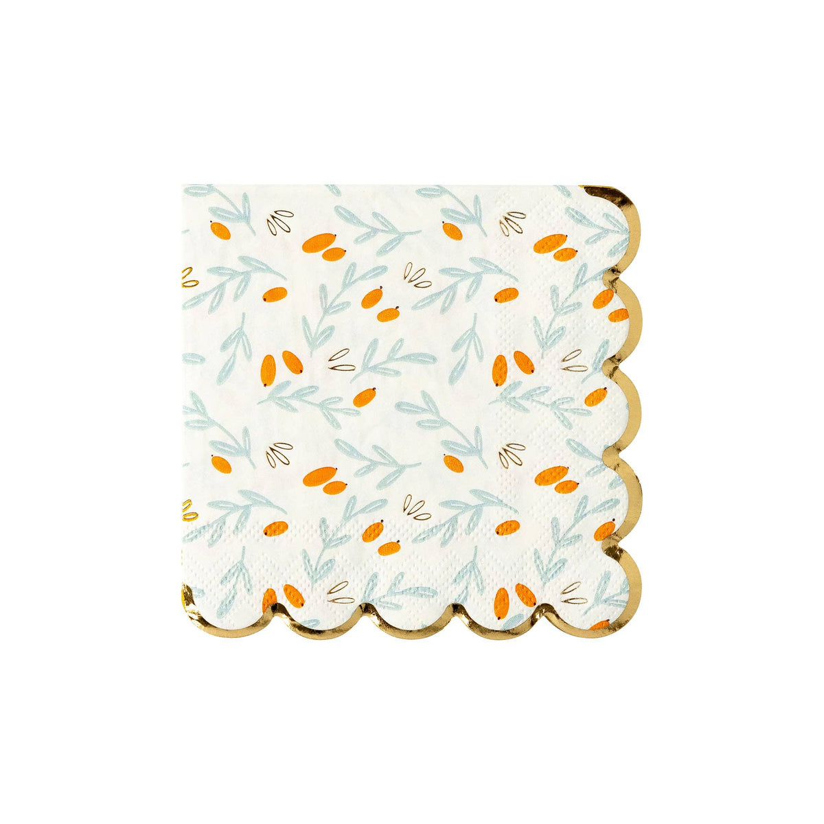 Berries & Sprigs Gold Foil Scallop Edge Beverage Napkins
