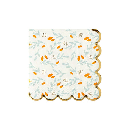 Berries & Sprigs Gold Foil Scallop Edge Beverage Napkins