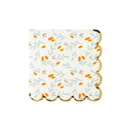 Berries & Sprigs Gold Foil Scallop Napkins