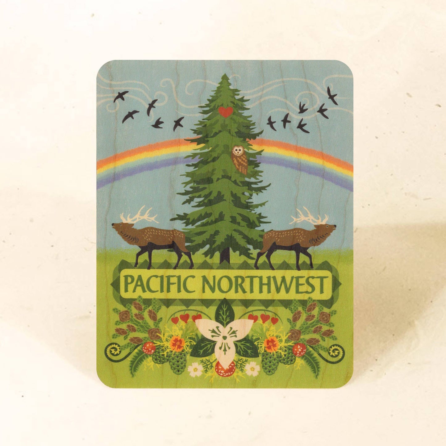 Pacific Northwest Rainbow Wooden Postcard