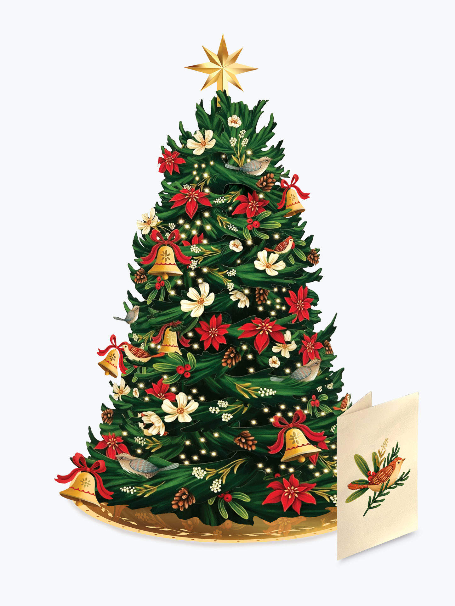 Light Up Twinkling Poinsettia Christmas Tree Holiday Pop-Up Card