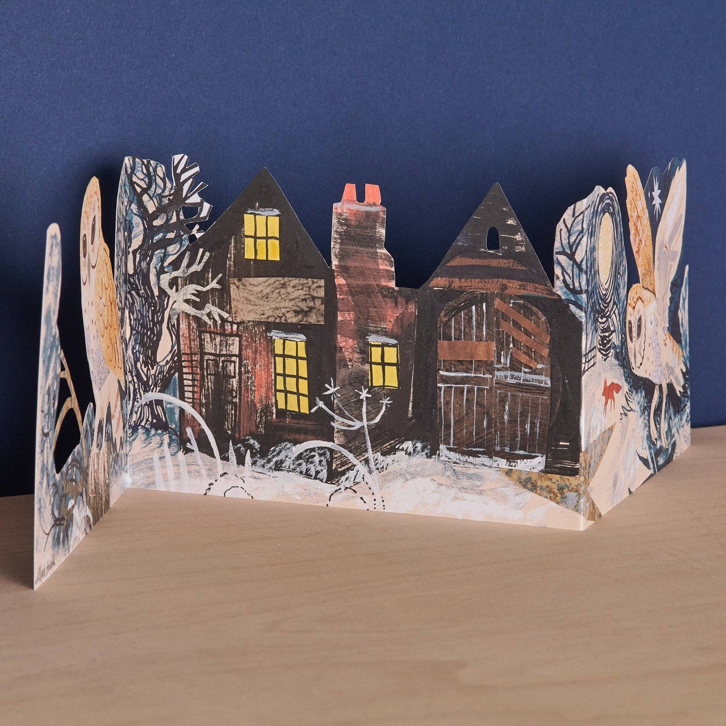 Three Fold Silent Flight Owl Holiday Card