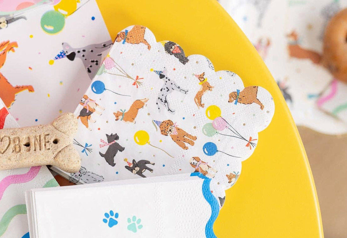 Dog Party Scalloped Edge Beverage Napkins