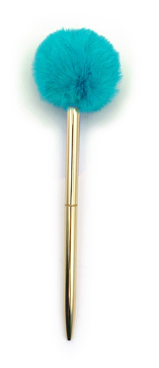 Turqoise Light Blue Pom Pom Pen
