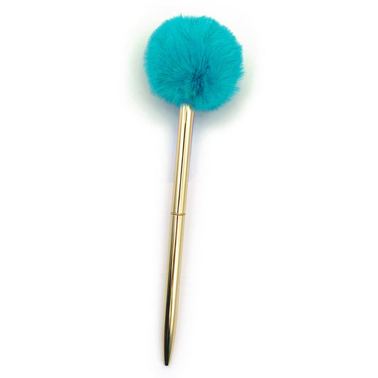 Turqoise Light Blue Pom Pom Pen