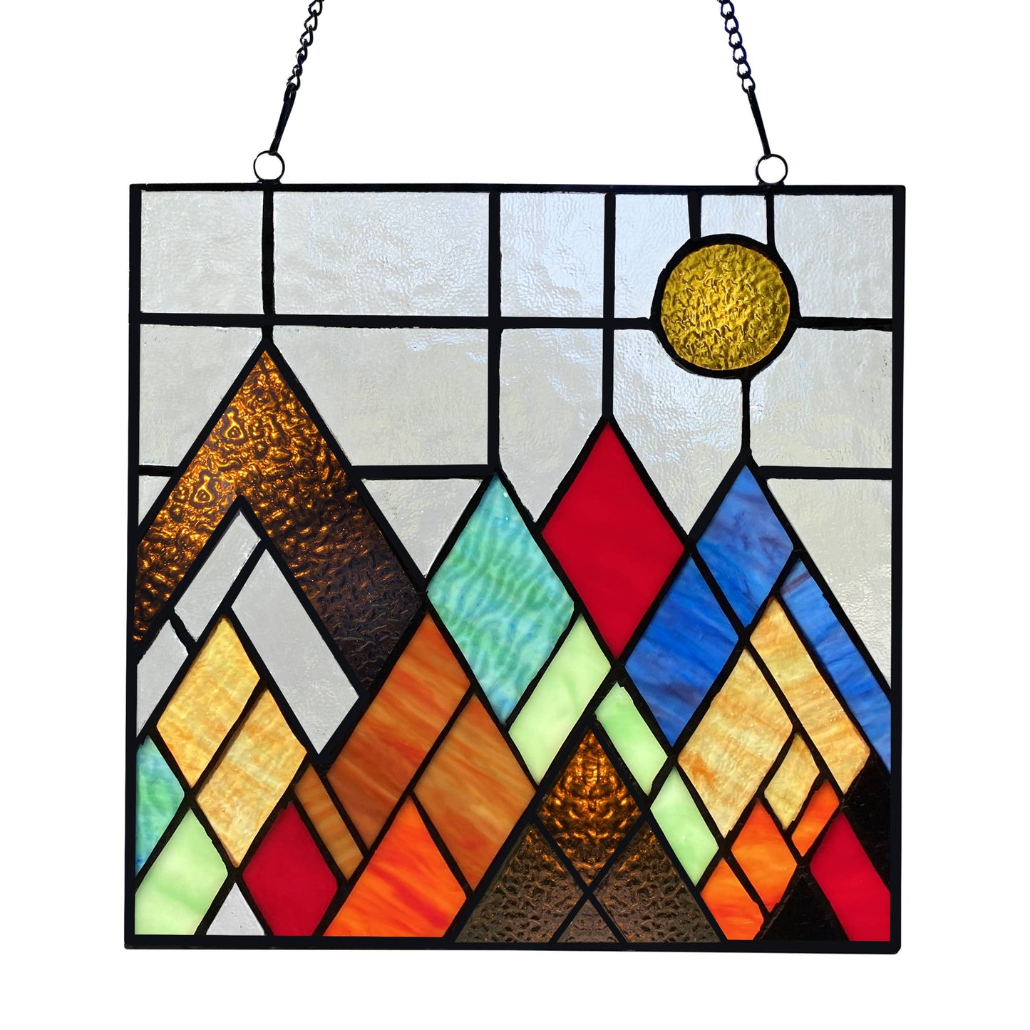 Handcrafted Beyond the Mountain Tops Glass Window Panel