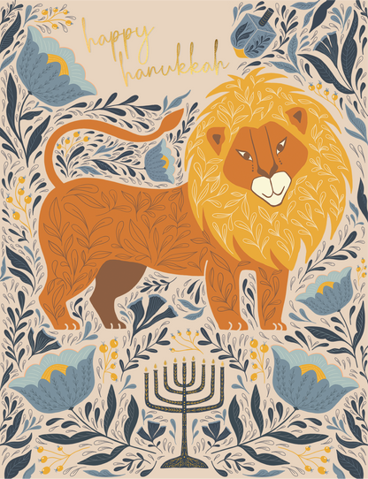Festival of Lights Lion Gold Foil Hanukkah Card