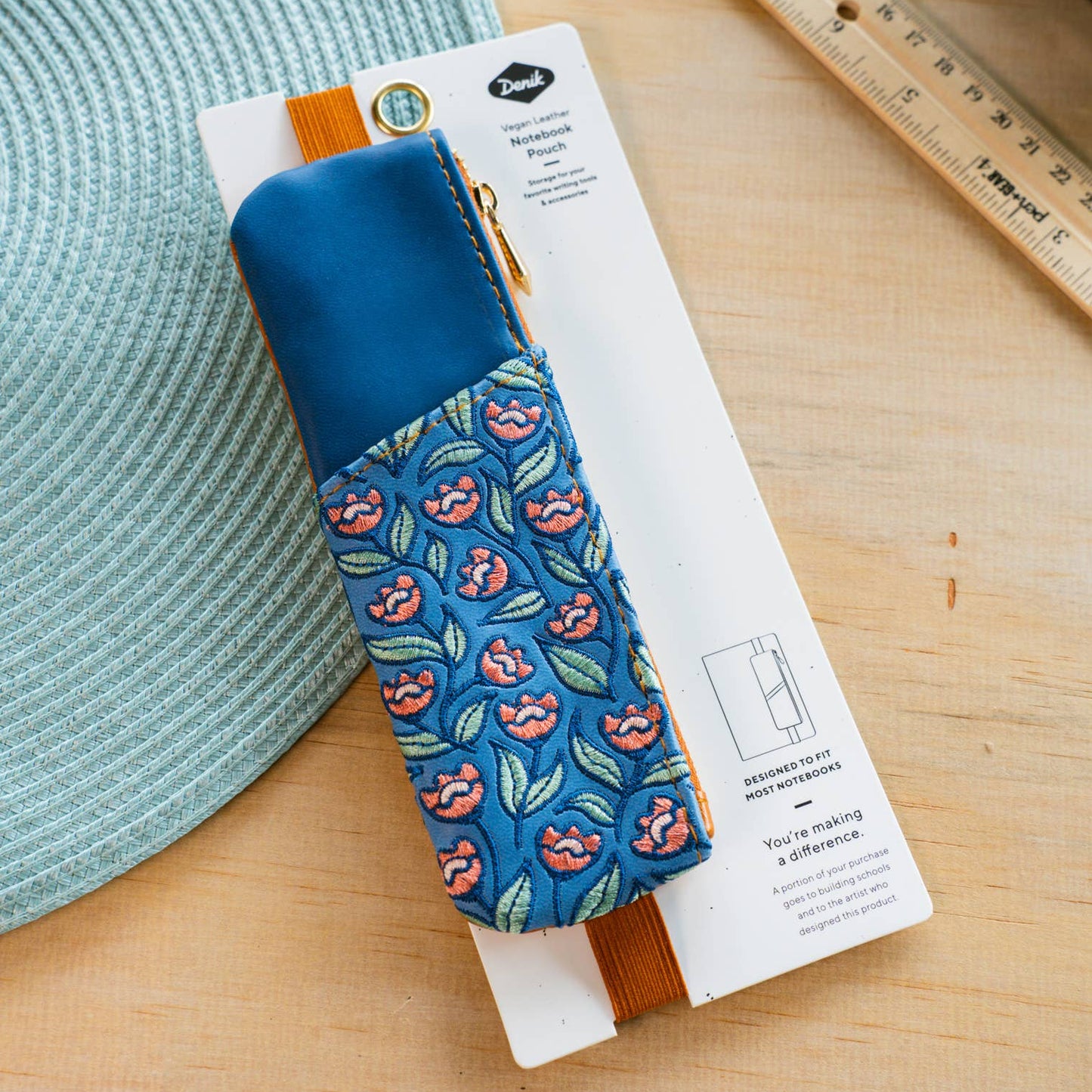 Creeping Floral Embroidered Vegan Leather Book Pouch