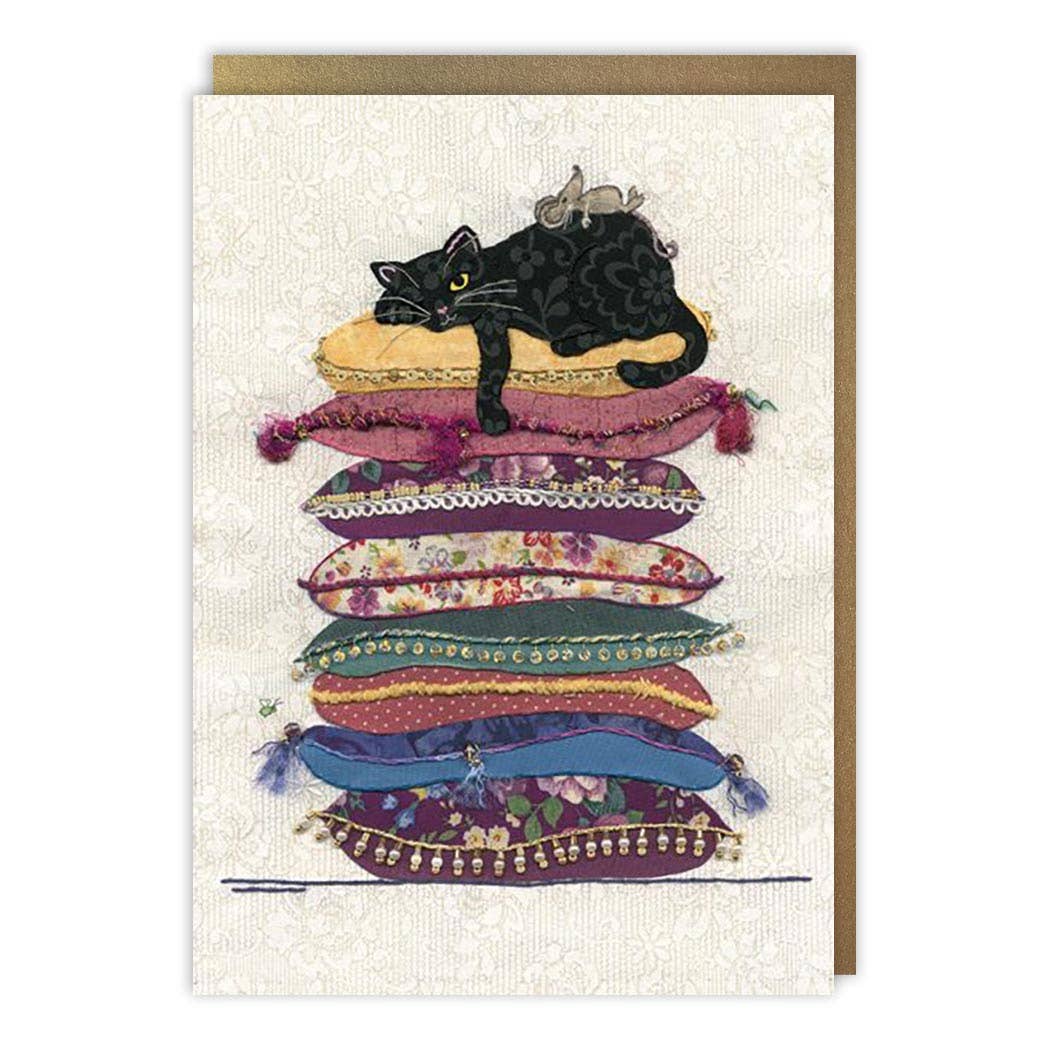 Cat on Cushion Stack Blank Card