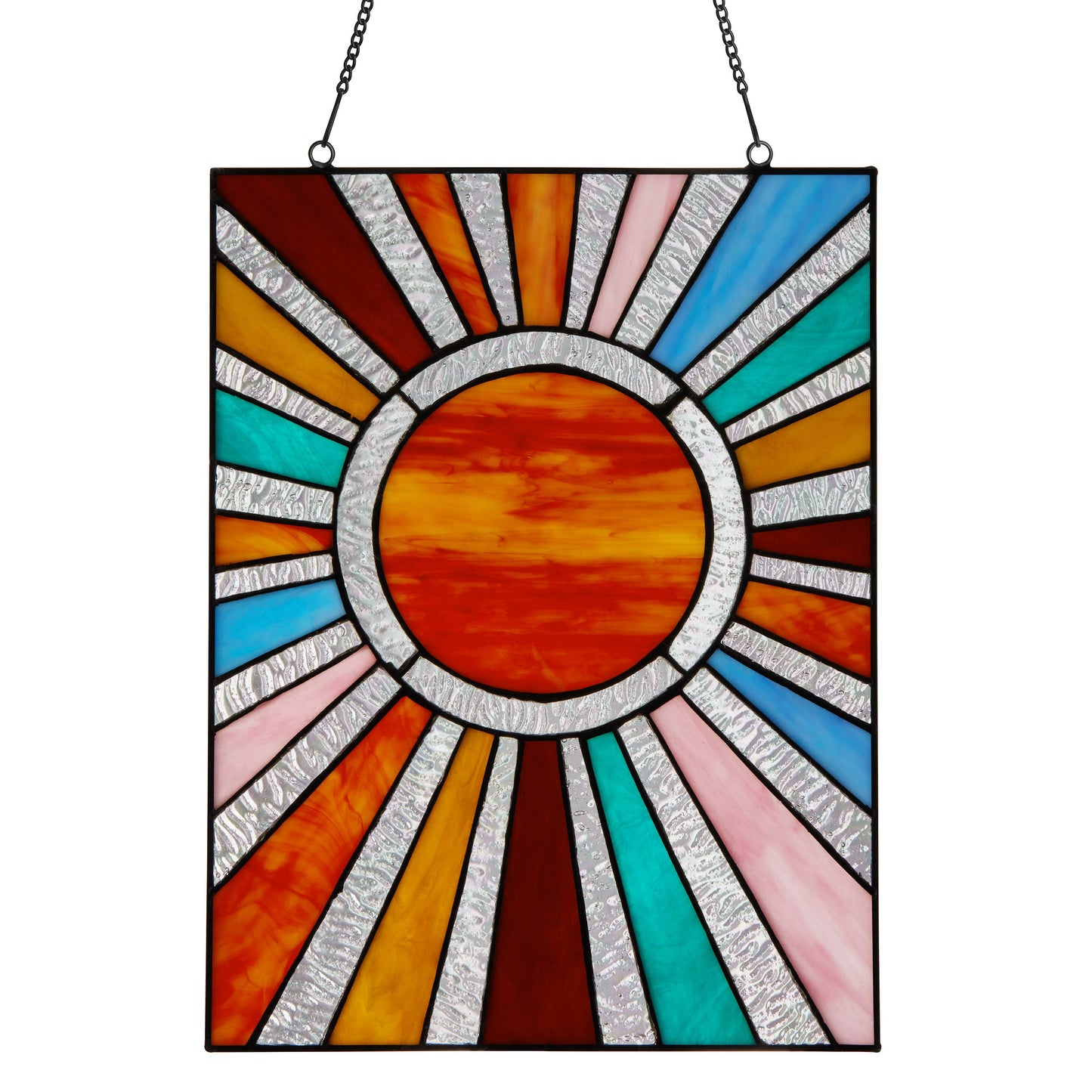 Handcrafted Sunburst Stained Glass Window Panel