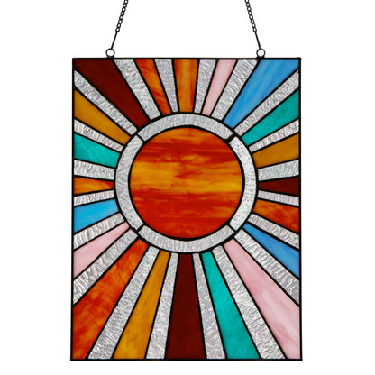 Handcrafted Sunburst Stained Glass Window Panel