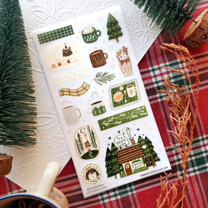 Winter Bear Cafe Sticker Sheet