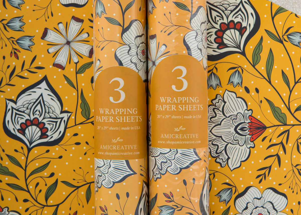 Ochre Garden Floral Wrapping Paper Rolls
