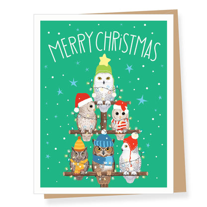 Christmas Tree Owls Holiday Card