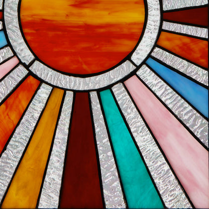 Handcrafted Sunburst Stained Glass Window Panel