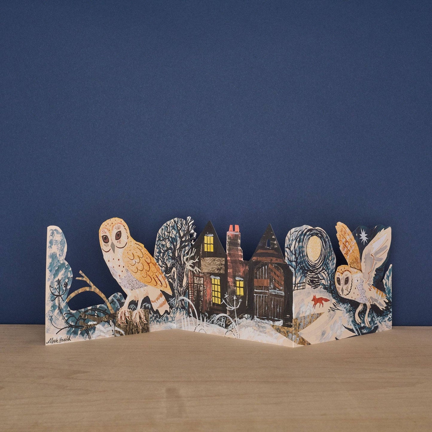 Three Fold Silent Flight Owl Holiday Card