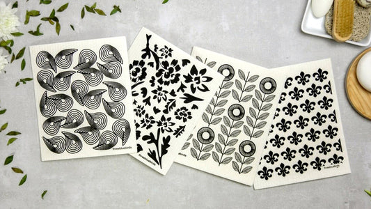 Black and White Swedish Dishcloth Collection, Set of 4
