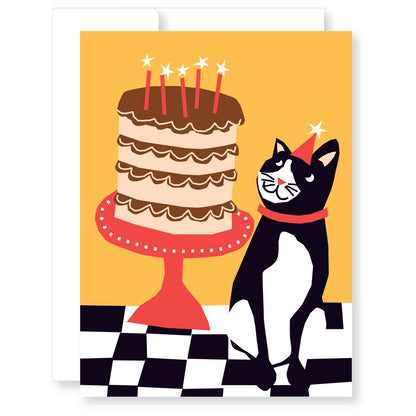 Cat with Cake Birthday Card