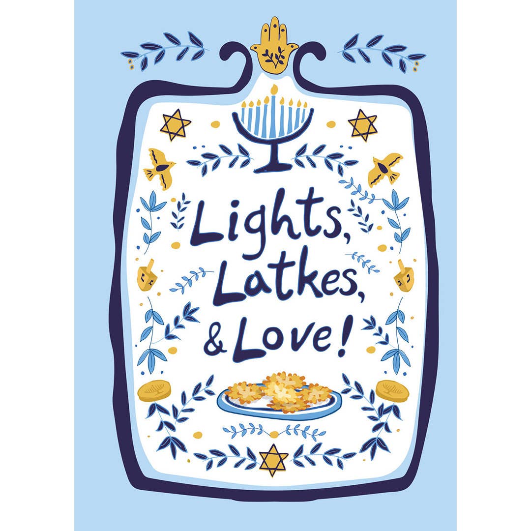 Lights, Latkes, & Love Hanukkah Card