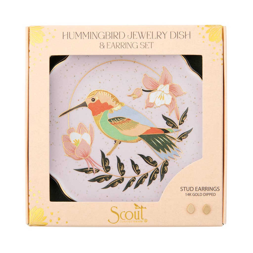Hummingbird & Lavender Jewelry Dish & Earring Set