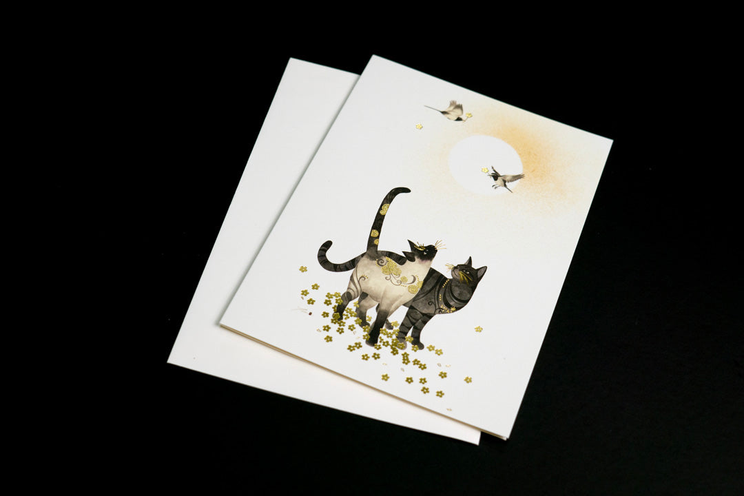Two Cats and Birds Card