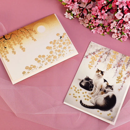 Three Cats Gold Foil Sakura Card