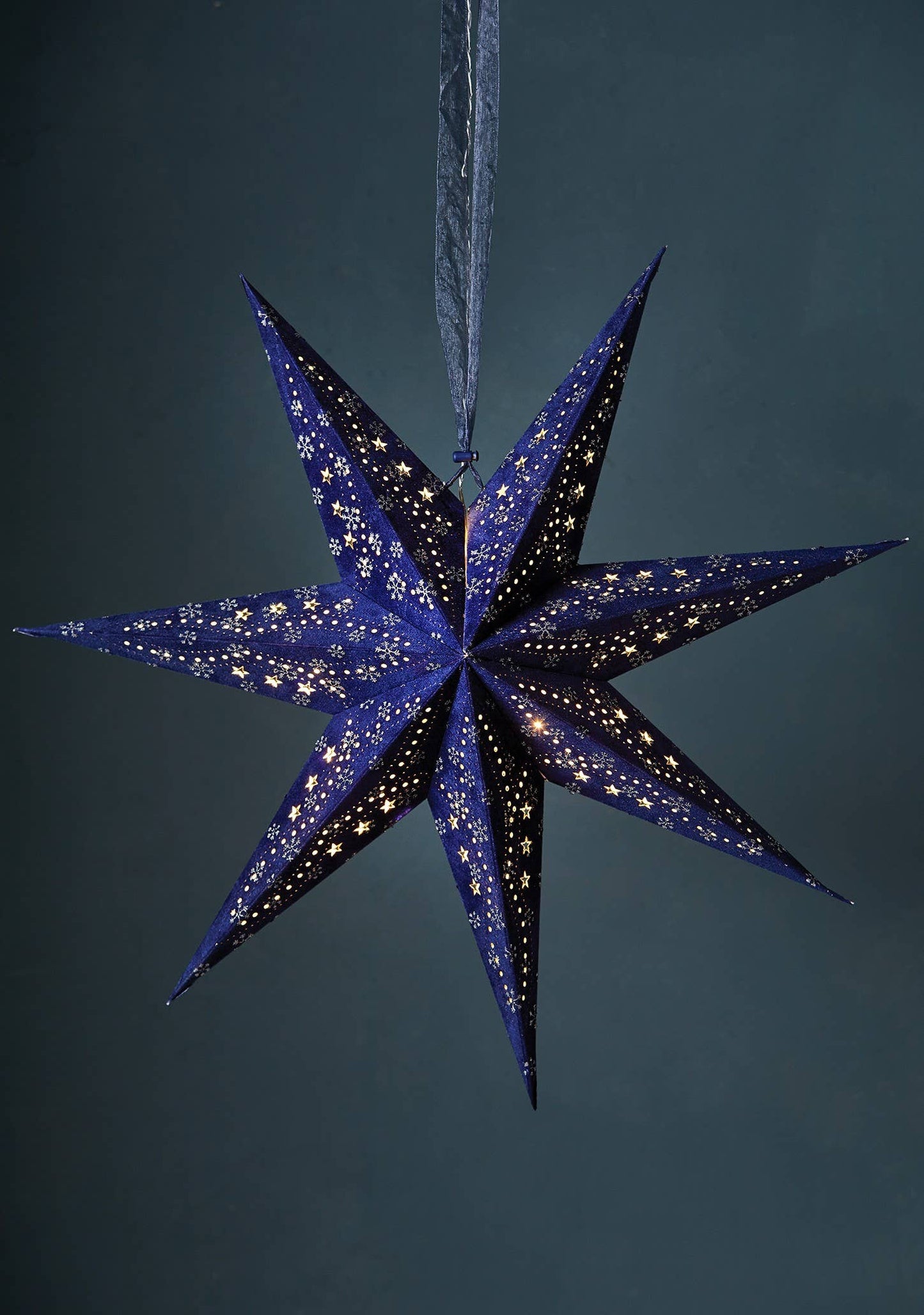 Blue Velvet Star LED Lit Hanging Decor