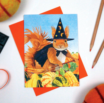 Squirrel Witch Halloween Card